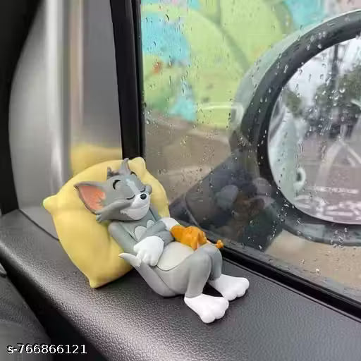 Car Dashboard Toy Showpiece Cute Sleeping Tom and Jerry Figurine Car Decoration Accessories, Interior Dashboard Decor, Tabletop & Desk Home Decorative Item, Perfect for Car Lovers