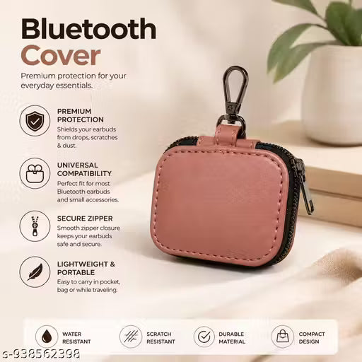 ValueVibe Accessories Luxury Universal Earbuds Case with Keychain | Soft PU Leather Earphone Storage Pouch | Compact Shockproof Zipper Cover Compatible with EarBuds, Bluetooth Earbuds & TWS