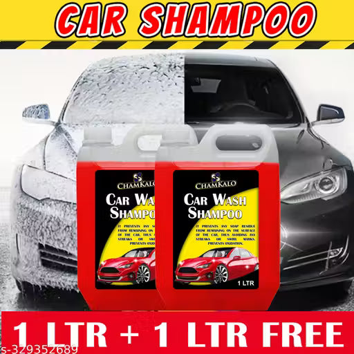 Chamkalo Car Wash Shampoo With Added Silicones For Spot Cleaning Better Shine After Wash - 1 LTR+1LTR Free