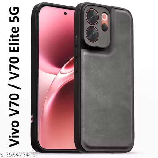 Rock Zone Back Cover for Vivo V70 Elite 5G / V70 5G | PU Leather, Full Camera Protection, Super Soft-Touch & Raised Edges Bumper Case - Grey