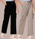 Trendy Women's Cargo Pants Pack of 2 | Combo Drawstring & Full Elastic Waist Cargo Trousers Pants for Women & Girls