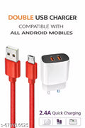 Double USB Fast Mobile Charger with Micro USB Cable | Charging Adapter for All Android Mobiles