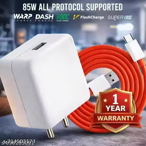 85 Watt Super-Fast Charger, 5A PoweEr Adapter Fast Charging Mobile Charger With Detachable Cable Supports Supervooc,