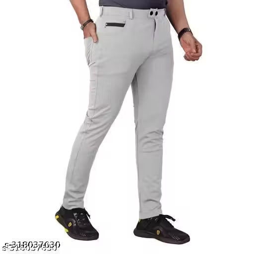 Mens Light Grey Color Lycra Branded Track Pans with Chain Pockets