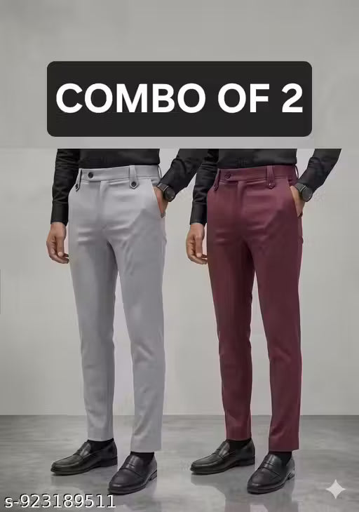 Men's Stylish Lower Pants | PacTrack k of 2 Men Regular Fit Lycra Blend Trousers | Regular Fit Lycra Blend Trousers for Men