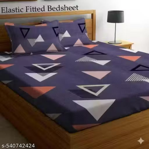 Super Soft Glace Cotton All Round Elastic Fitted Double Bed Bedsheet with 2 Pillow Covers-72x78x8
