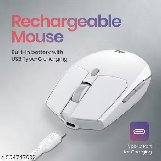 Portronics Toad 36 Wireless Mouse, 2.4GHz, Rechargeable, 6 Buttons, 1600 DPI, Ergonomic Thumb Support, Universal Compatibilty, Built-in-Battery, for (White)