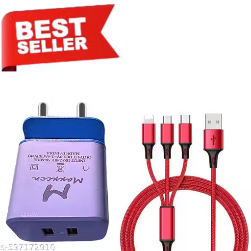 20 WATT 3.4 A Wall Charger for Mobile with Detachable Cable (Red, Cable Included)