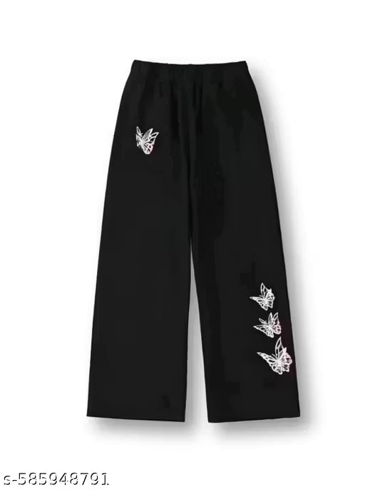 Girls Trendy Butterflies Graphic Print Wide Leg Pants/Plazzo For Spring & Summer