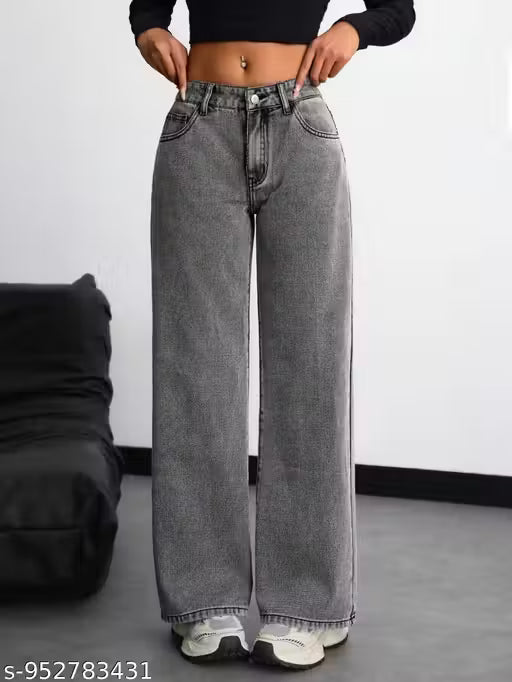 Women Straight Fit High-Rise Stretchable Jeans grey