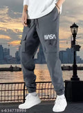These are men'sNASA logo cargo track pants,Drawstring waistband, multiple utility pockets with flaps, cuffed ankles, Suitable for casual wear,