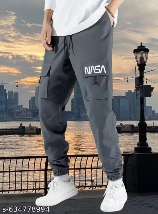 These are men'sNASA logo cargo track pants,Drawstring waistband, multiple utility pockets with flaps, cuffed ankles, Suitable for casual wear,