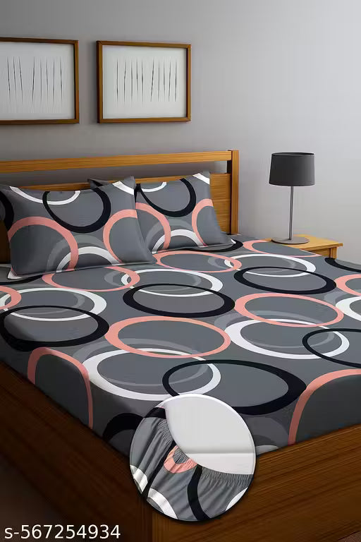 Latest Elastic Fitted King Bedsheets with 2 large Pillow Covers | 220 TC | 72 X 78 + 8 inches