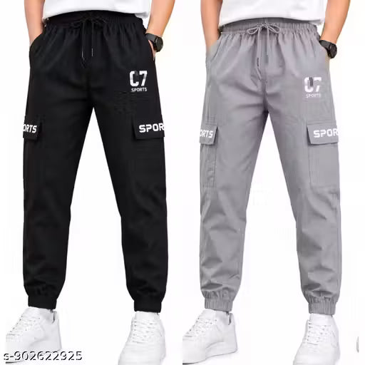 Boys Cargo Jogger Pants (Pack of 2) | Stylish C7 Sports Track Pants for Kids (9–16 Years) | Elastic Waist Casual & Sports Wear