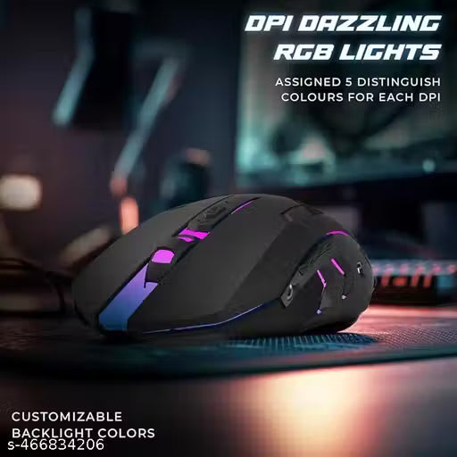 LAPCARE Champ LGM-100 Gaming Mouse, 6 Buttons, 4 Adjustable DPI Levels Upto 3600 DPI, 5 Circular & Breathing LED Light, Wired Mouse (Black)
