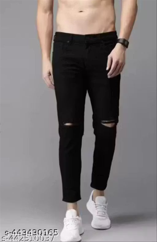 BLACK KNEE CUT JEANS MAN
