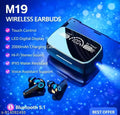 New M19 Wireless Earbuds TWS 5.1 Large Screen Dual LED Digital Display Touch Bluetooth Headset Headphones Mini Compact Portable