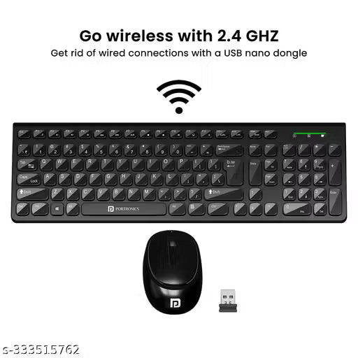 Portronics Key7 Combo Wireless Keyboard & Mouse Set with 2.4GHz USB Receiver, Hi Optical Tracking 1200DPI, Soft Keys for Noiseless Typing, 12 Short Keys for PC/Mac/Laptop(Black)