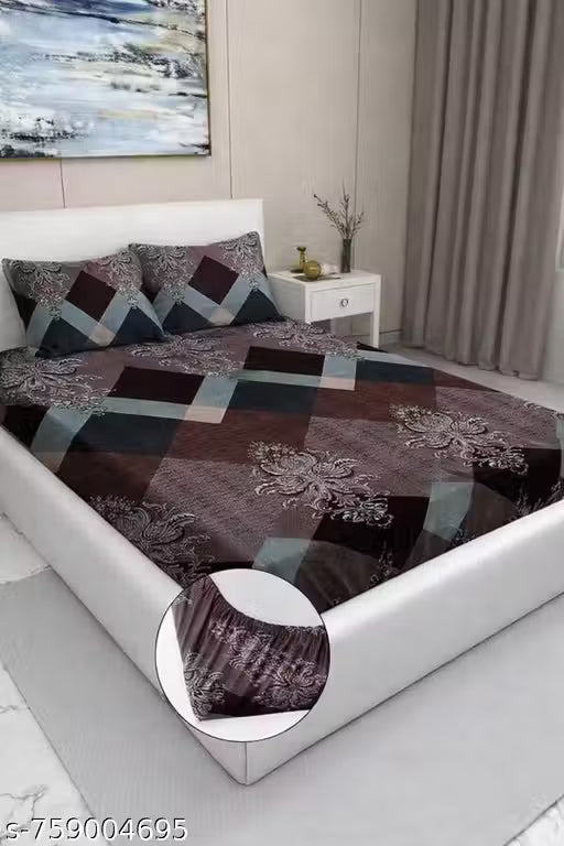 Bedsheet Elastic Fitted cotton good fabric with 2 pillow cover Fit It and Forget it {Our fitted bedsheet easily fits upto 6-8 inches mattress}