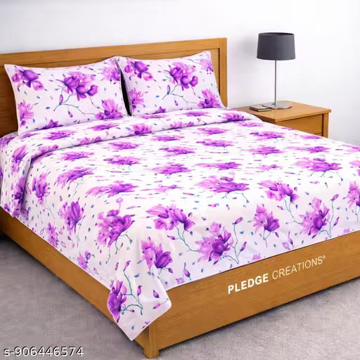 Glace-Cotton Bedsheet For Single/Double Bed With Pillow Covers