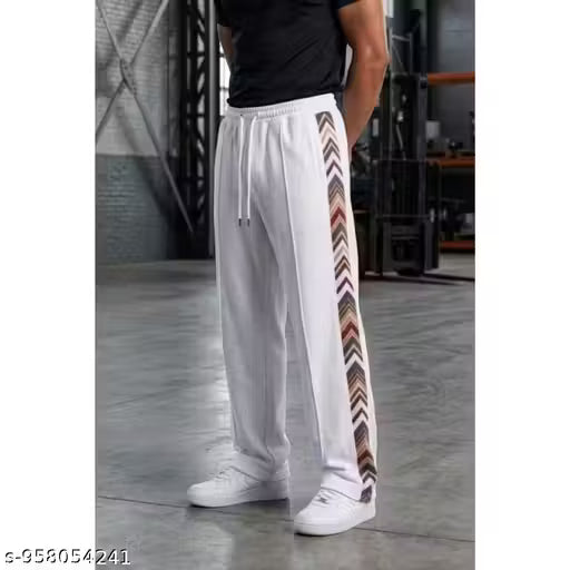 Men's White Sports Track Pant with Side Stripe | Gym, Running & Casual Wear