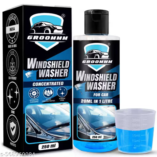 Groommm Windshield Washer Fluid For Car 250ML- (20ML in 1L Water) | Highly Concentrated Car Glass Cleaner Liquid For Streak & Stain-Free Windshield | Car Wiper Liquid For Crystal Clear Windshield