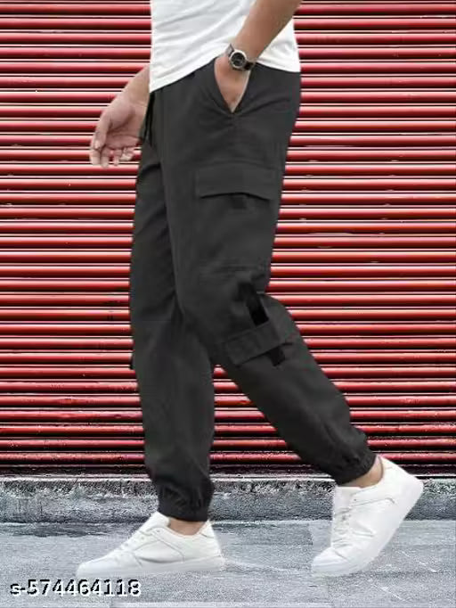 Mens Cargo Track Pant DARK GREY SIX POCKET Printed Cotton TrackpantTrack Pant for Men || Track Pants