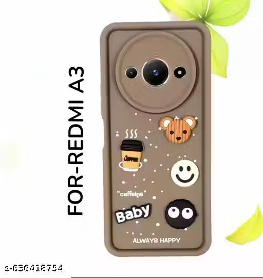 REDMI A3 NEW,/POCO C61 Cute Cartoon 3D Coffee Liquid Silicone Soft Mobile Back Cover Case With Camera Protection