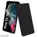 Silicone Designed Back Case Cover for Vivo T2 5G | Microfiber Inside | Bumper Back Cover Case for Vivo T2 5G - Black