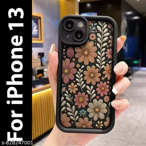 Floral Designer Aesthetic Flower Printed Soft Silicone | Slim Fit | Camera Protection | Shockproof TPU Case - Black