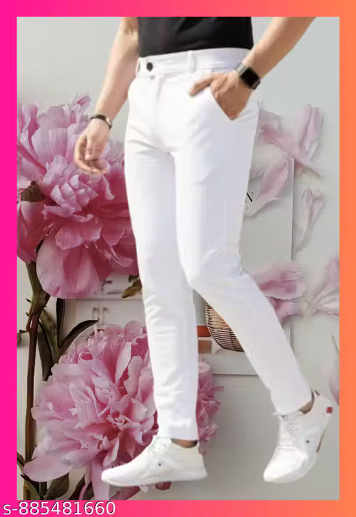 Men Slim Fit Solid Casual & Formal Trouser | Stylish Stretchable White Pant for Men