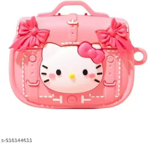 Cute Kitty Bow Silicone AirPods Pro 4 Case Cover with Luxury Bag Design Stylish Cartoon Kitty AirPods Pro Case with Soft Silicone Protection