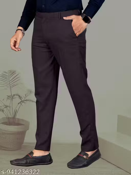 Men's Regular Fit Cotton Blend Formal Solid Trouser | Formal Pants For Men| Trouser for Men | Formal Trouser for Men | Casual Trouser for Men | Trouser | Pant | Solid Trouser | Elegant Solid Office Wear Pants