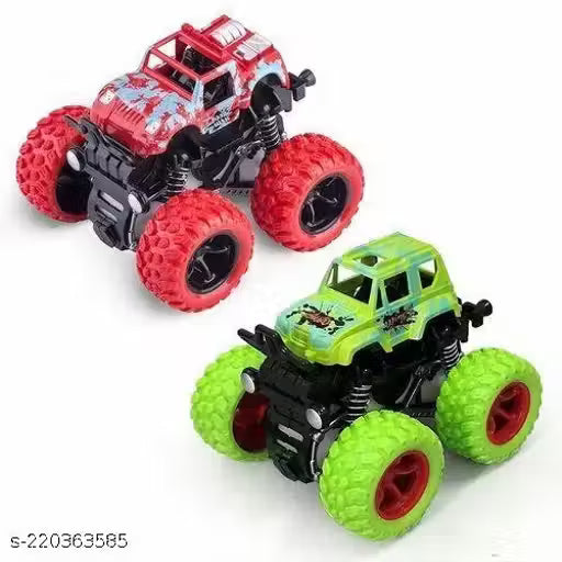 (Multicolor/Pack of-2)STRIVE ENTERPRISE Big Size Monster Truck Friction Powered Cars Toys, 360 Degree Stunt 4wd Cars Push go Truck for Toddlers Kids Gift