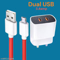 3.4amp Doul Ports USB Fast Charger with micro Charging Cable | Android Mobile Charger Adapter(red V8 Cable Included)