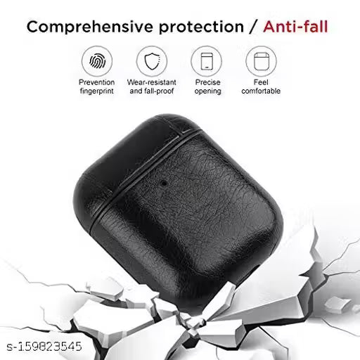 Alexvyan Black Leather Finish Matte Hard Protective Case Cover for Apple Airpods 1 & Apple Airpods 2