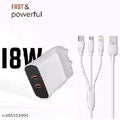 Mobile Charger Dual Port With 3 in 1 Charging Cble