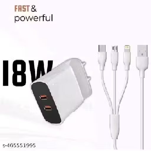 Mobile Charger Dual Port With 3 in 1 Charging Cble