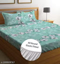 Fitted (Elastic) Cotton Double Bedsheet With 2 King Size Pillow Covers.