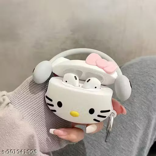 Cute Cartoon Girl Silicone AirPods Pro 2 Case with Headband Design | Soft Protective Cover with Keychain