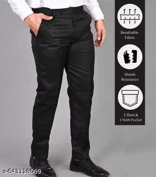 Black Formal Trouser I Formal Pant I Casual Trouser I Men's Formal Pants I Office wear solid Pants I Mid rise pants for men