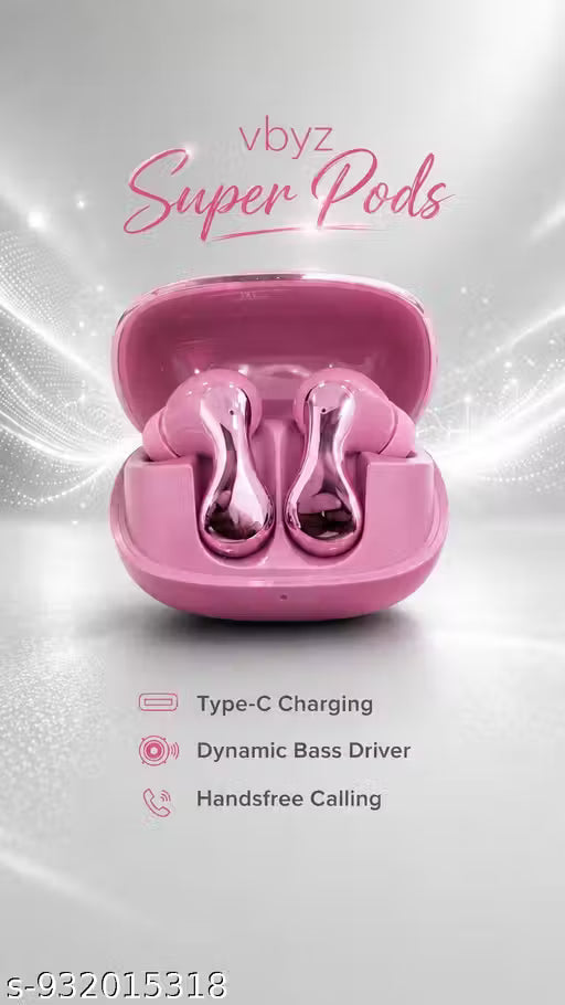vbyz Super Pods ,180 Hr Battery, TWS 5.4, Bluetooth Ear Buds, Dual Color (Pink)
