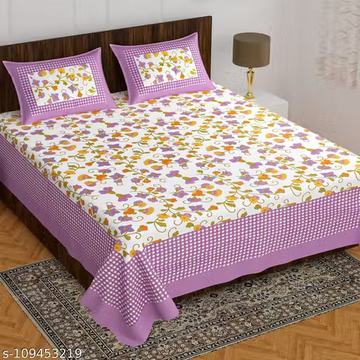 Classic Bedsheets | Cotton Fabric | Flat Sheets | Jaipuri Print | Double Queen Size | 2 Pillow Covers | Fine Quality | 160 Thread Count