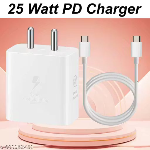 25 Watt PD-Charger; 25 watt charger; Super Fast Charger Supports Fast Charge Specially for SAM-SUNG & I-PHONE Devices with C to C Type Cable, Fast Charging Mobile Charger