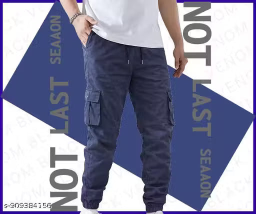 Men laycra Cargo Joggers Loose Fit 6 Pocket Dark Gray Casual Streetwear Track Pants for Men