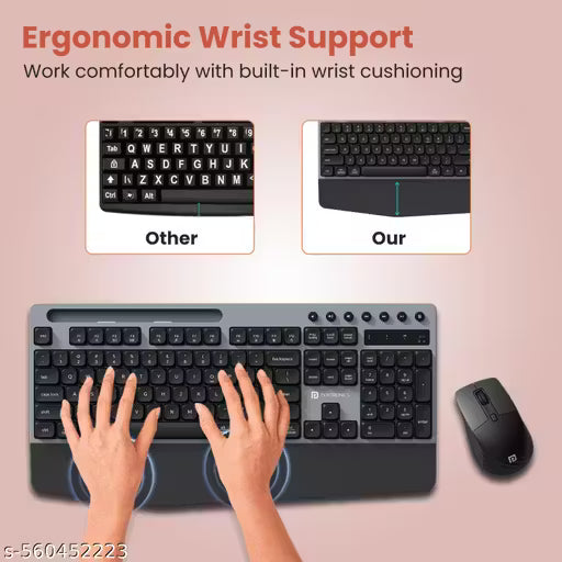 Portronics Key10 Combo Wireless Keyboard and Mouse Set with Wrist Rest, Multimedia Hotkeys, USB Receiver, Adjustable DPI, AI Assistance, Long Key Life & Click Life for PC & Laptop (Grey)