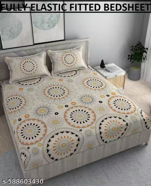 LAYNORA HOME 180 TC Supersoft Premium Cotton Elastic Fitted Bedsheets with 2 Pillow Covers | Double Bed with All Around Elastic | for 78x72+10 Mattress,