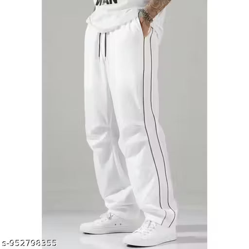 Men’s White Track Pant for Gym, Running & Sports | Lightweight Breathable Athletic Jogger with Elastic Waist & Drawstring