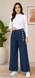 Girl's Side-Button Wide-Leg Jeans