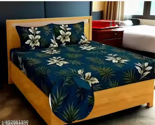 All Around Fitted (Elastic) Cotton Double Bedsheet With 2 Pillow Covers